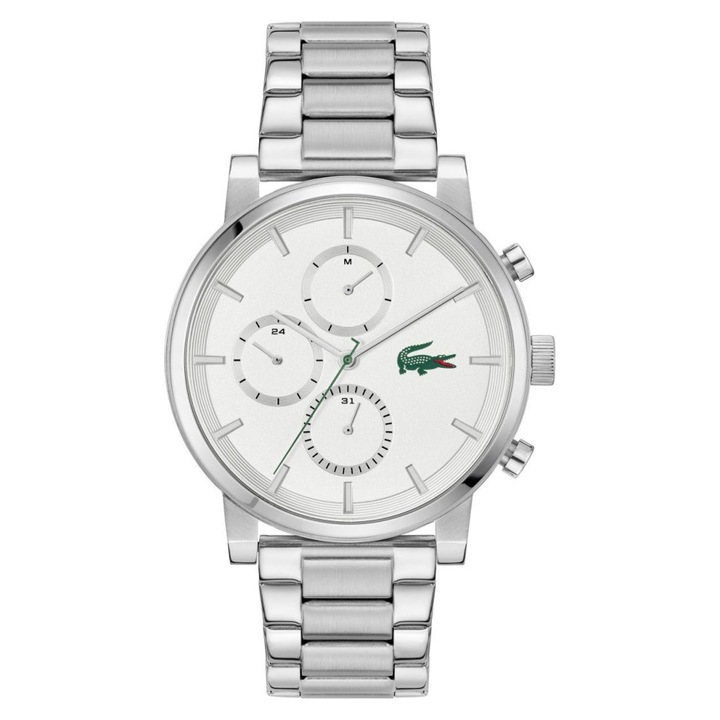 Ceas barbatesc Lacoste 2011452, argintiu, 43x10mm, bratara din otel inoxidabil, rezistent la apa 50m