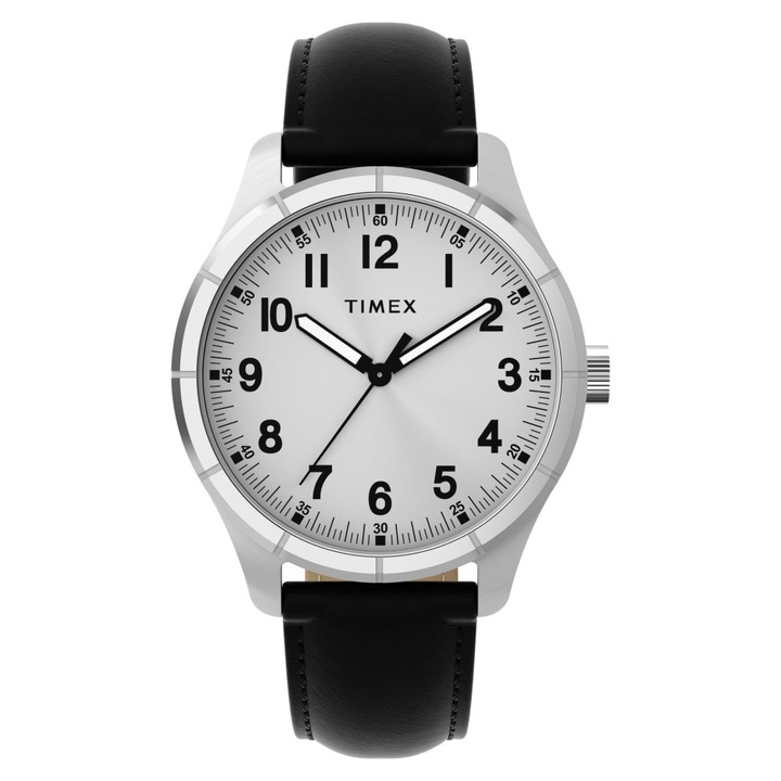 Ceas barbatesc Timex TW2Y16000, 42mm, curea din piele, cadran argintiu, rezistent la apa 30m