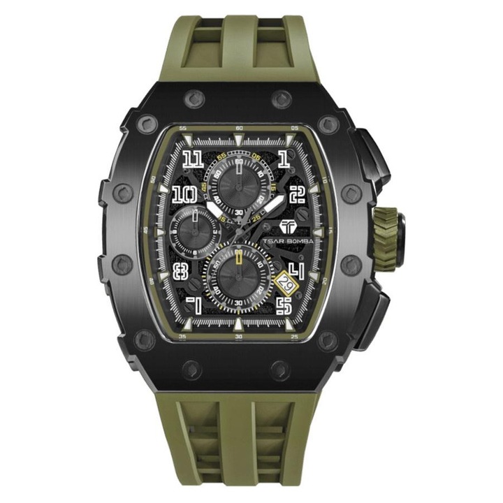 Ceas barbatesc Tsar Bomba TB8204Q-38, negru, curea din piele, 44x15mm, cronograf, data