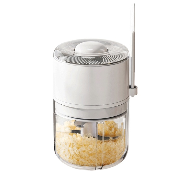 Мини електрически преносим чопър 250 мл, 6 остриета, включена лъжичка, за бебета, чесън, ядки и плодове, Type-C, бял