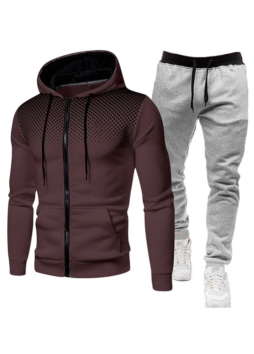 Set hanorac si pantaloni pentru barbati, visiniu/gridwqfwq, Visiniu/Gri deschis