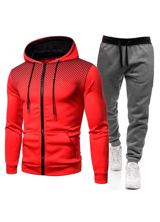 Set hanorac sport si pantaloni de trening, rosu/gri inchis, L INTL