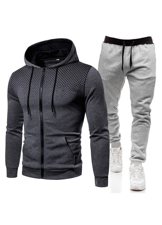 Trening pentru barbati, hanorac si pantaloni, gri inchis/gri deschis, bumbac