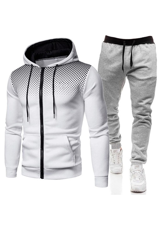 Hanorac si pantaloni trening barbatiwqf, Alb/Gri deschis