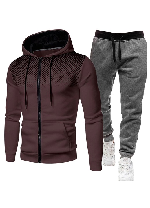 Set hanorac si pantaloni pentru barbati, visiniu/gridwqfwq, Visiniu/Gri inchis