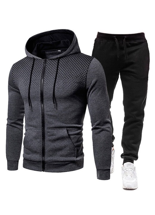 Hanorac si pantaloni trening barbatiwqf, Negru/Gri inchis