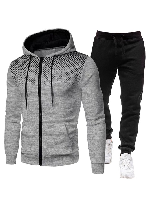 Set hanorac si pantaloni de trening barbati, gridwqfq, Negru/Gri deschis