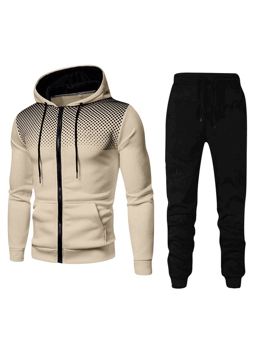 Set trening pentru barbati, hanorac si pantaloni, bej/negru