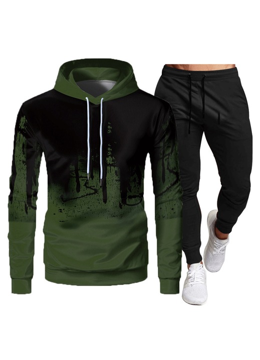 Trening pentru barbati, hanorac si pantaloni, verde/negru, L INTL
