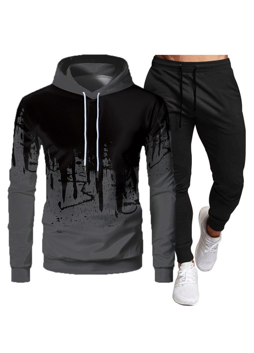 Hanorac si pantaloni de trening pentru barbati, gri inchis/negru, L INTL