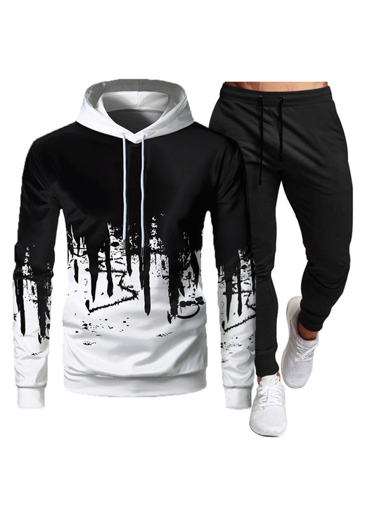 Set trening pentru barbati, hanorac si pantaloni, alb/negru, S INTL