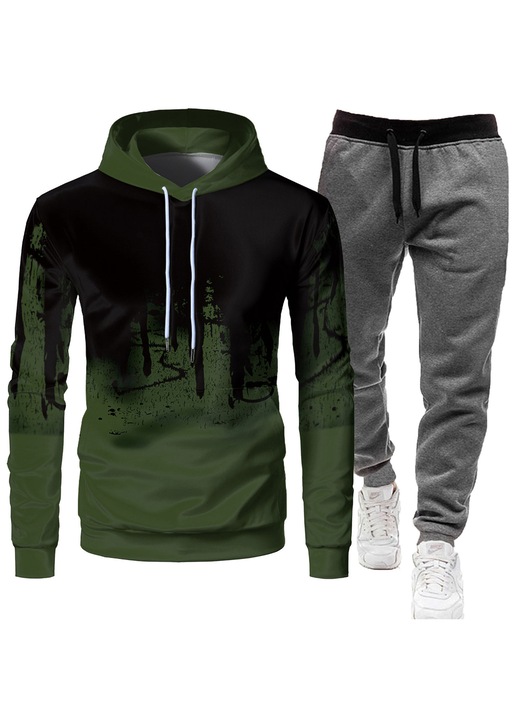 Set hanorac si pantaloni de trening pentru barbati, verde/gri inchis, XL INTL