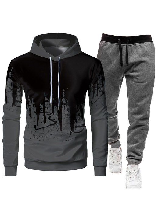 Set hanorac si pantaloni de trening pentru barbati, gri inchis/negru, 3XL INTL