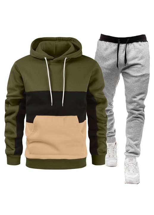 Set hanorac si pantaloni de trening pentru barbati, verde/gri deschis