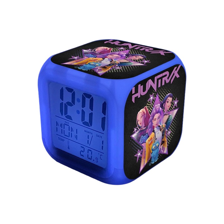 Ceas desteptator pentru copii cu model Witcher, lumini LED colorate, set decorativ pentru camere de fete, 12x24cm