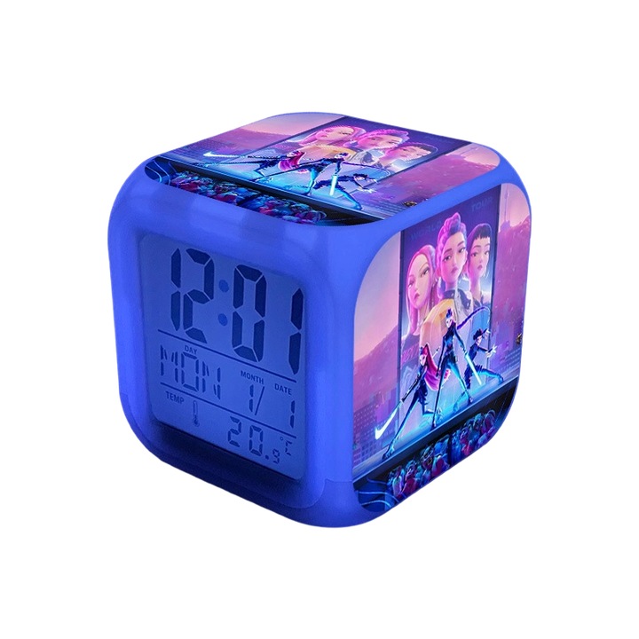 Ceas alarma pentru copii, design Witcher, lumini LED colorate, set decorativ pentru camera, 12x24cm