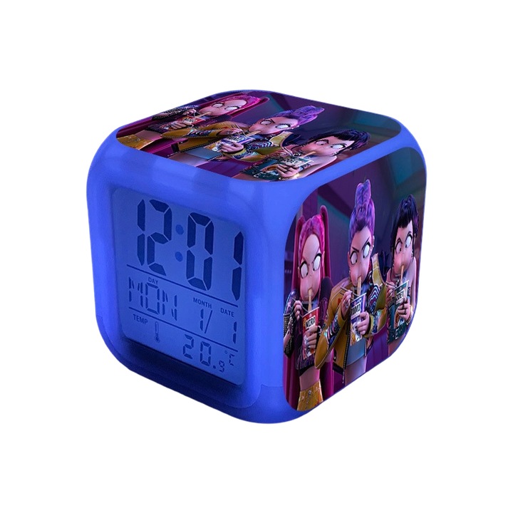 Ceas desteptator pentru copii cu model Witcher, lumini LED colorate, set decorativ pentru camere de fete, 12x12x5cm