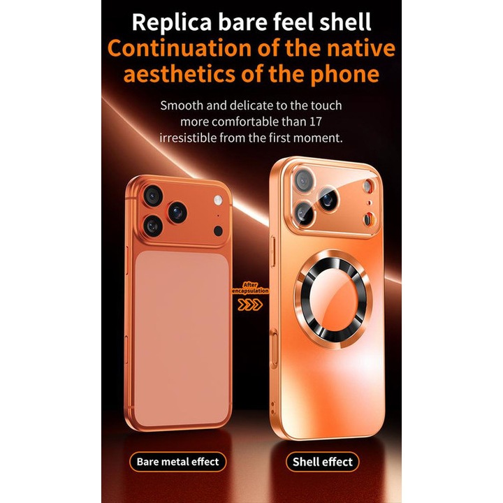Калъф за телефон, съвместим с iPhone 12 Pro, метален дизайн, защита от удари, градиентен завършек, съвместим с MagSafe, оранжев