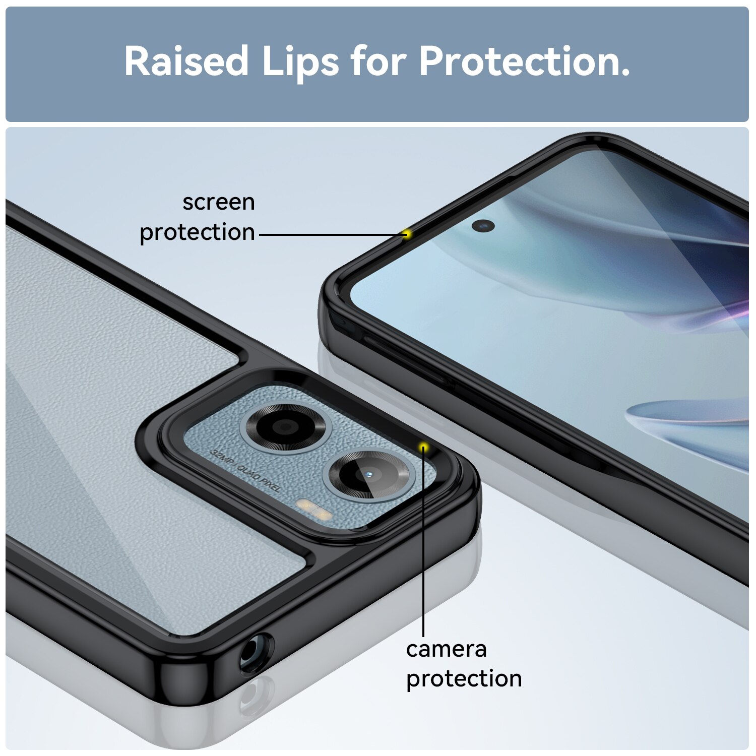 Husă telefon compatibil cu Motorola Moto G05 / E15, neagră transparentă, protecție 360°