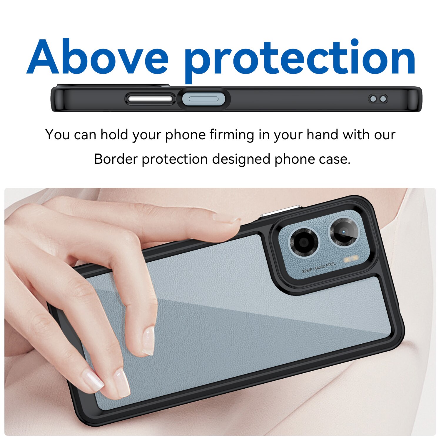 Husă telefon compatibil cu Motorola Moto G05 / E15, neagră transparentă, protecție 360°