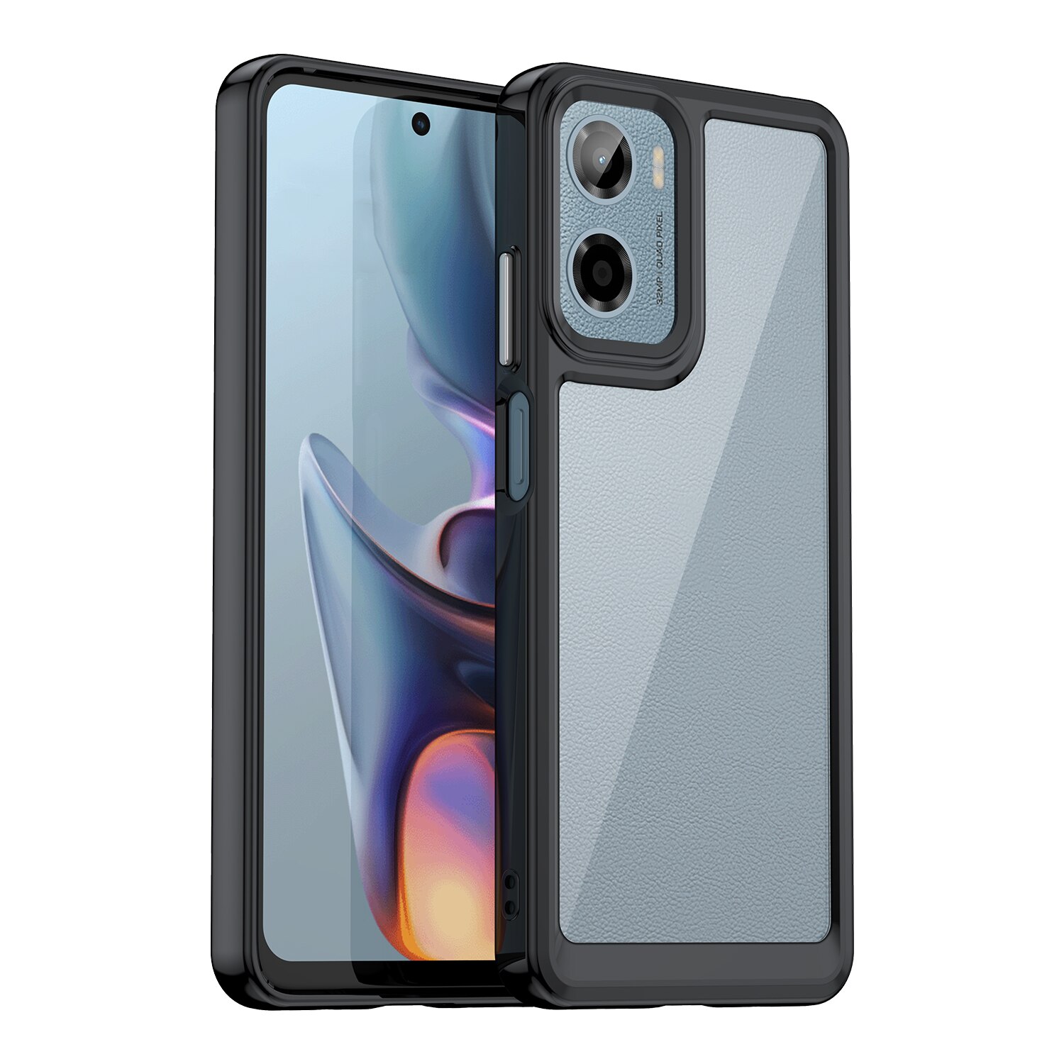 Husă telefon compatibil cu Motorola Moto G05 / E15, neagră transparentă, protecție 360°