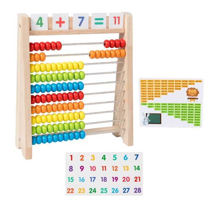 Abac Montessori gyerekeknek, Green Leaf, 10 sor, többszínű gyöngyök, fa, 2 év