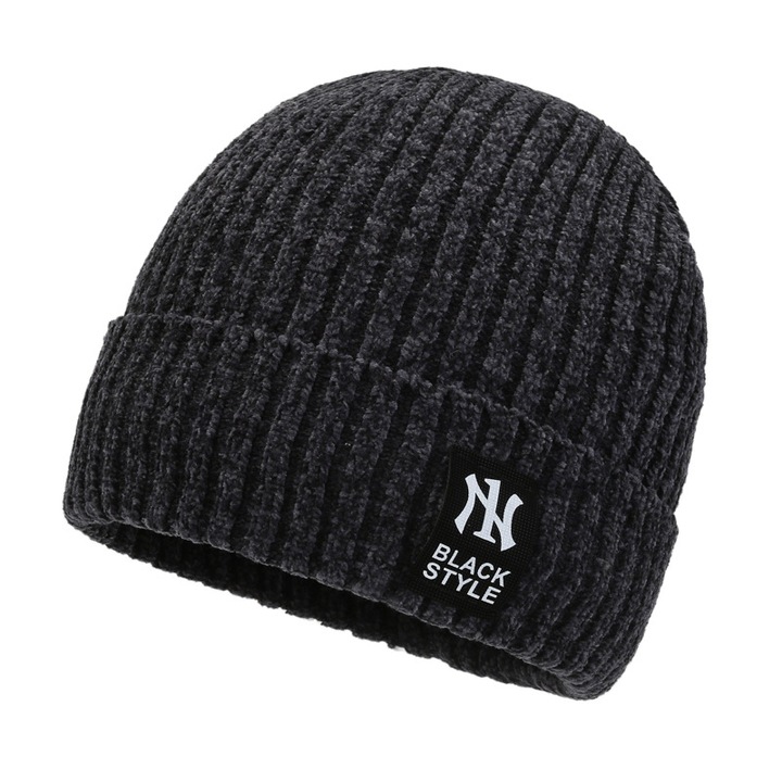 Плетена шапка за мъже, сива, полар, шенил