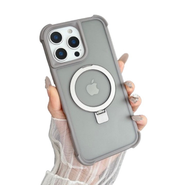Husa protectie telefon, compatibil cu iPhone15, cu suport magnetic, protectie socuri, Gri