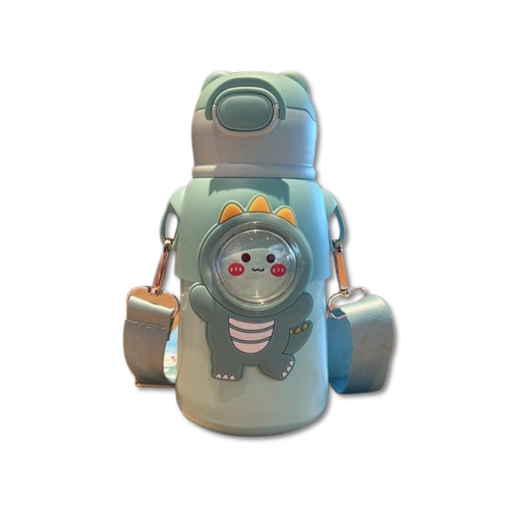 Cana termica pentru copii, design cartoon, inox 316, capacitate 500ml, cu pai