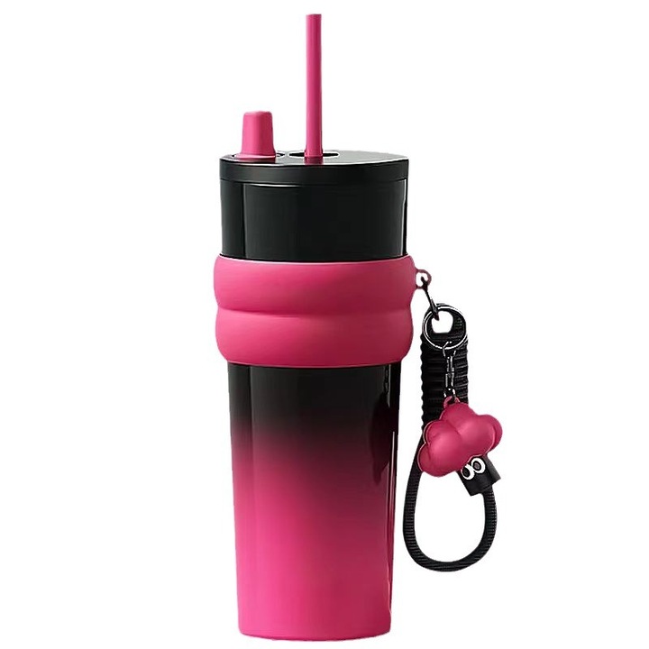 Cana termica, 710ml, inox, design etans, negru obsidian, alb fildes, gri metalic