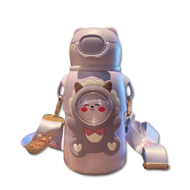 Cana termica pentru copii, 316 otel inoxidabil, forma draguta, design cu pai, 500ml