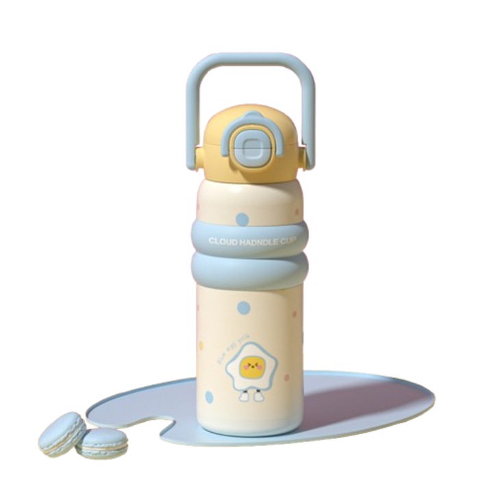 Cana termica, 316 otel inoxidabil, design estetic, capacitate 600ml, cu manere portabile si pai