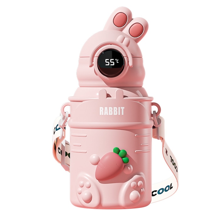 Cana termica pentru copii, 316 otel inoxidabil, forma draguta, design cu pai, 500ML