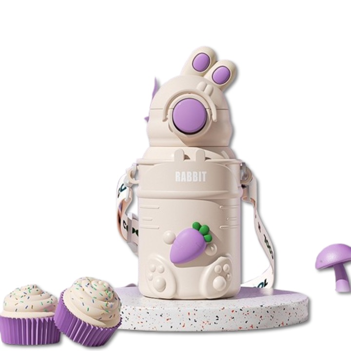 Cana termica pentru copii, 316 otel inoxidabil, forma draguta, design cu pai, 500ML