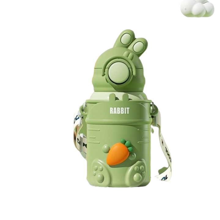 Cana termica pentru copii, design cartoon, inox 316, capacitate 500ML, cu pai