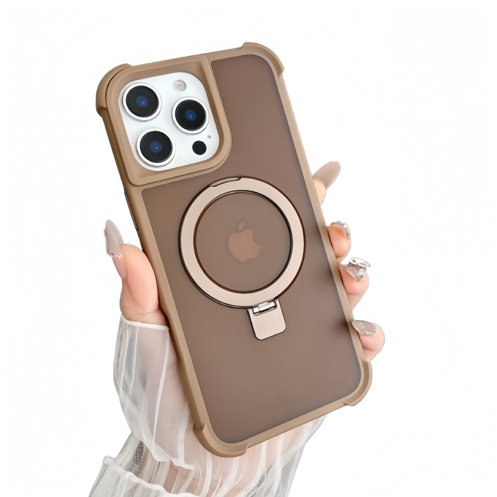 Husa protectie telefon, compatibil cu iPhone16 Pro Max, cu suport magnetic, protectie socuri, Maro