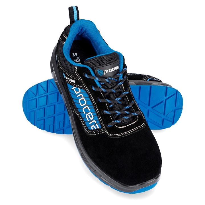 Pantofi de lucru SILVIO S1 SR cu bombeu metalic si talpa PU dubla antiderapanta Negru 41