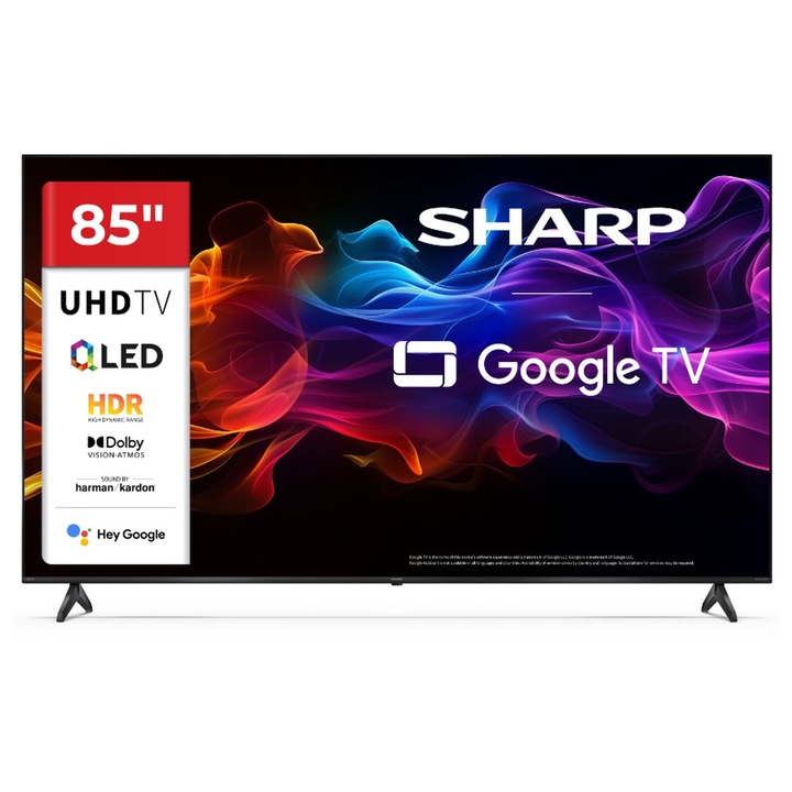 Телевизор Sharp 85HP5265E, 85" QLED Google TV, 4K Ultra HD 3840x2160 Frameless, 1 000 000:1, AQUOS, DVB-T/T2/C/S/S2, Active Motion 1000, HDR10, Dolby Atmos, Dolby Vision, Google Assistant, Google Cast, HDMI 2.1 with eARC, 3.5mm Headphone jack / 85HP5265E