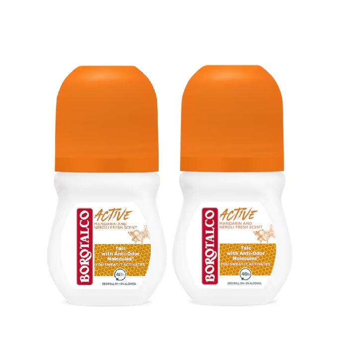 Set Deodorant Roll-on Borotalco Active Mandarine, 2 x 50 ml, 0% Alcool, Unisex