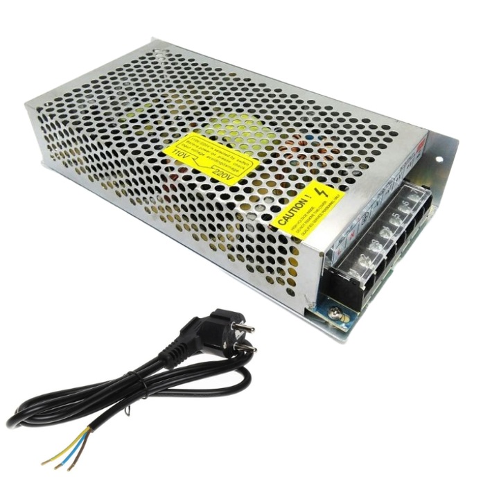 Set Sursa Alimentare 12V 20A Metalica cu Cablu Alimentare Shucko pentru Sisteme de Supraveghere