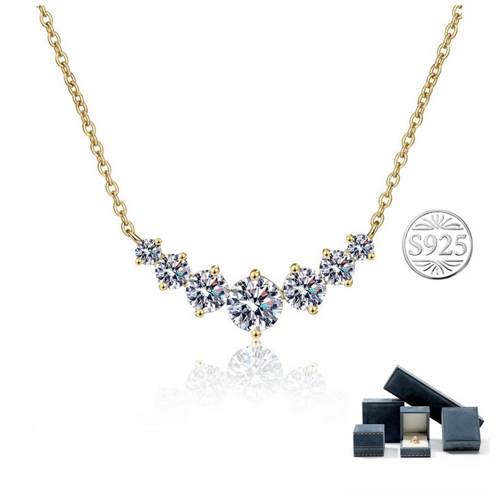 Colier Femei Cu Zambet – Argint 925 Placat Cu Aur 14K, 7 Zirconii 5A, Design Simplist, Hipoalergenic, Cutie Cadou Eleganta