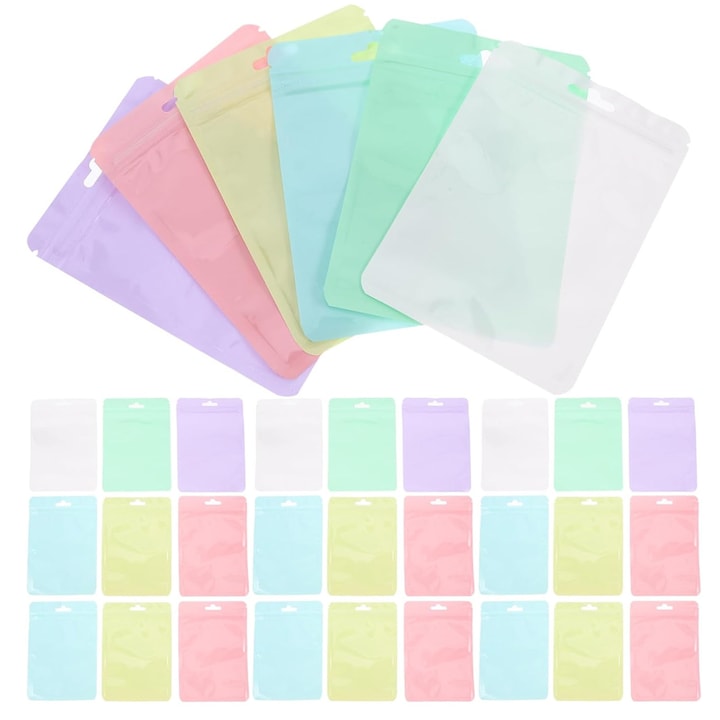 Set 120 pungi holografice reutilizabile, Axroad Mall, Transparent cu fermoar ziplock, Pungi pentru bijuterii, Fereastra Transparenta, Rezistente la apa, Nontoxice, etanse, Protectie umiditate, Festival, PVC, 10.5x15cm, Multicolori