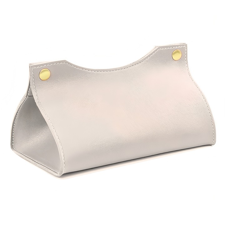 Cutie de servetele din piele, BOMSTOM, 20 x 12 x 12 CM, Alb