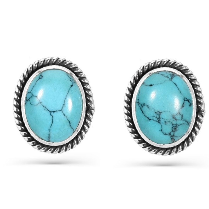 Cercei cu turcoaz din argint, model Funie Rasucita pe ureche