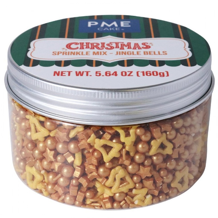 Decoratiuni mix din zahar Craciun Gold Jingle Bell 160g, PME