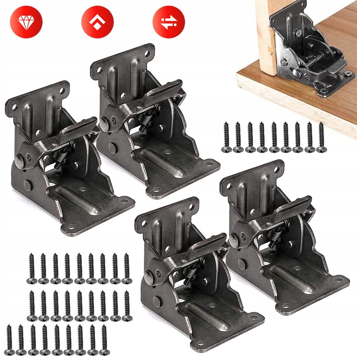 Set 4 balamale pliabile pentru picioare de masă, otel gros, 90 grade, 69x64x54 mm