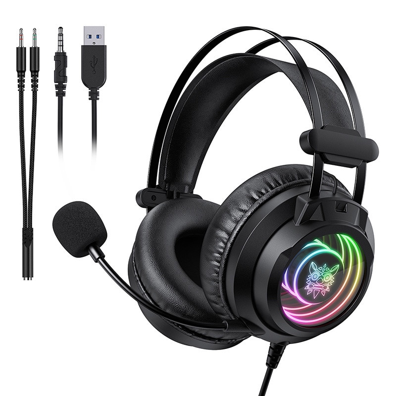 Casti gaming ONIKUMA X80, Cu fir, Drivere 50mm, Jack 3.5 mm / USB, RGB, Lungime cablu 2.2m, Negru