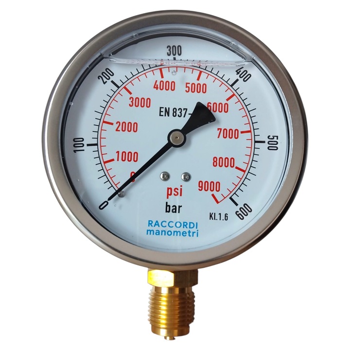 Manométer 100mm, Hydron, 600 bar, 1/2", glicerines, rozsdamentes acél
