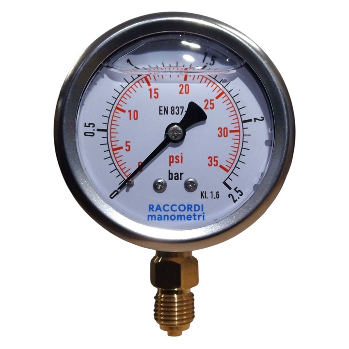 Radiális nyomásmérő, Nydron, MG1-63, 2,5 bar, 63mm, glicerines, rozsdamentes acél