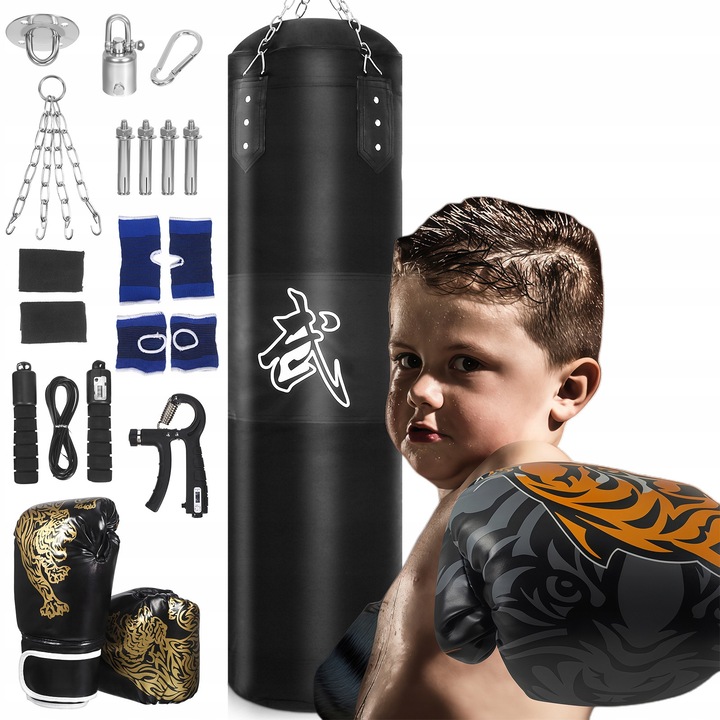 Set sac de box 120cm, manusi incluse, piele ecologică, pentru antrenament acasă